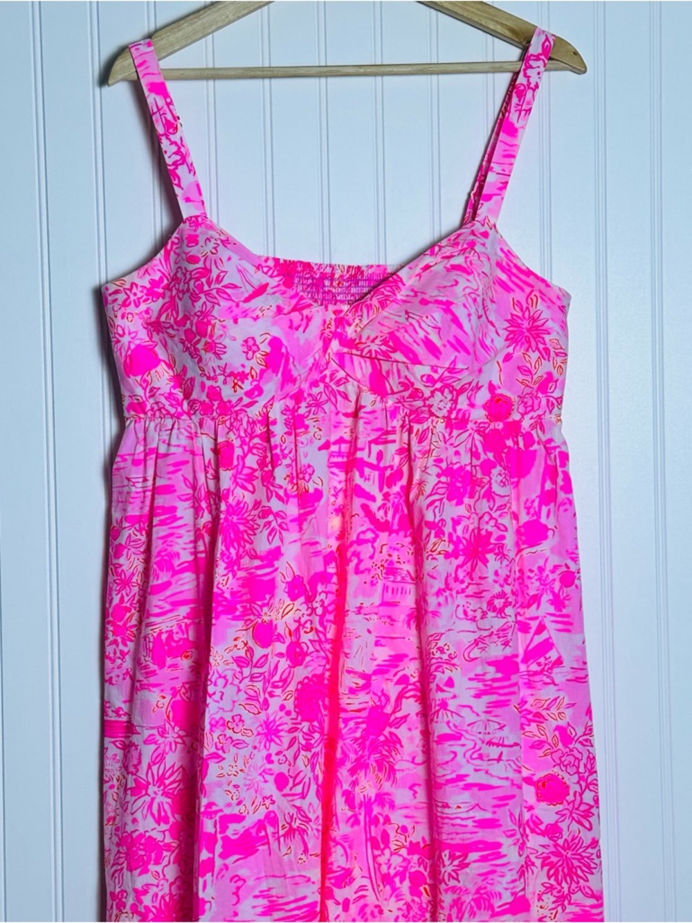 Lilly Pulitzer Azora Cotton Midi Dress Size 12 Peony Pink Seaside Scene print - Picture 7 of 14